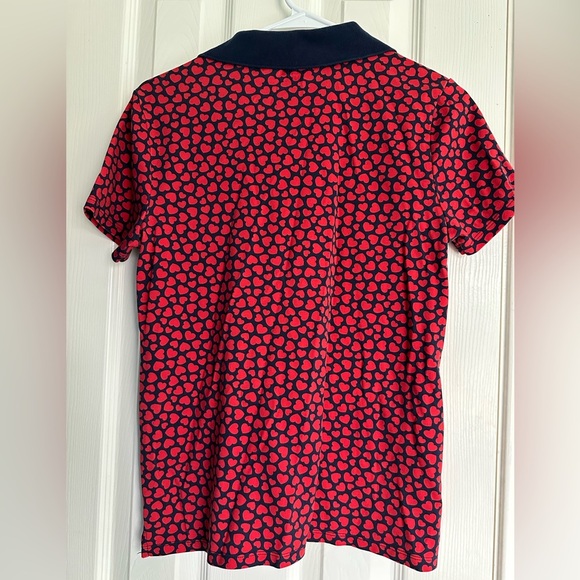 Lands' End Women Heart Print Short Sleeve Polo Shirt Red Medium 10-12 - Picture 4 of 4